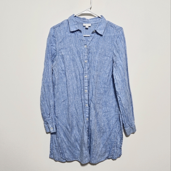 J. Jill Love Linen 100% Linen Tunic Top Button Up Lightweight Spring Blue Small - Picture 3 of 9